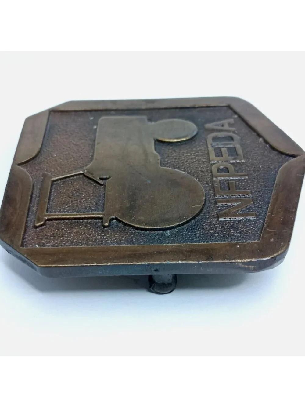 Vintage 1979 NFPEDA Bergamot Brass Works Belt Buckle Farming Supply with Tractor